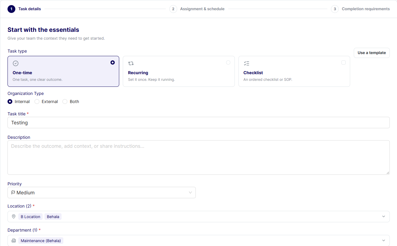 Uploaded TaskAlert application screen showing task configuration for maintenance